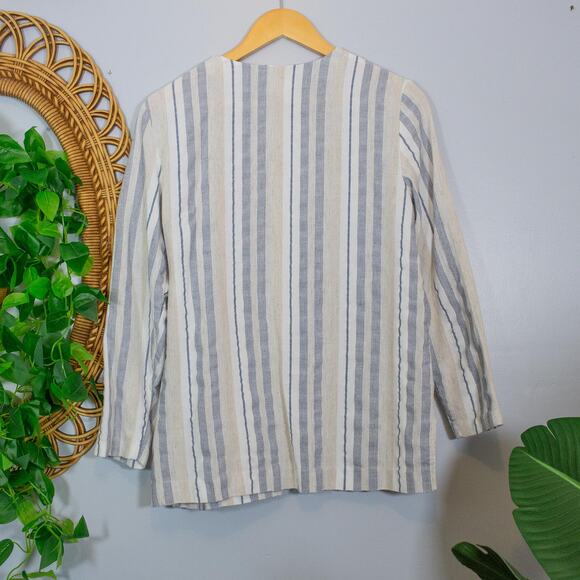 Striped Linen Blend Lagenlook Button Jacket 12P Coastal Grandma USA Soft Summer - Picture 2 of 5